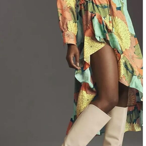 NEW Farm Rio Anthropologie Long Sleeve Floral Midi Dress Beaded Tassel Size XS - Picture 6 of 16